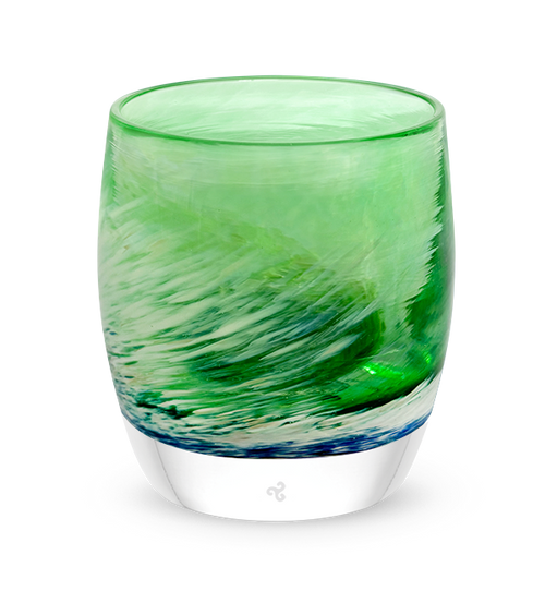 SUNDAY | white, green and blue hand-blown glass candle holder | glassybaby