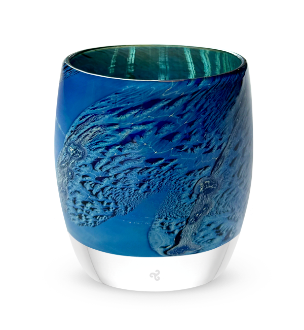 blue with intricate textures hand-blown glass votive candle holder