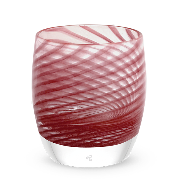 red swirls on translucent hand-blown glass candle holder