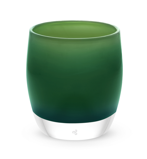 spruce, dark forest opaque green hand-blown glass votive candle holder.