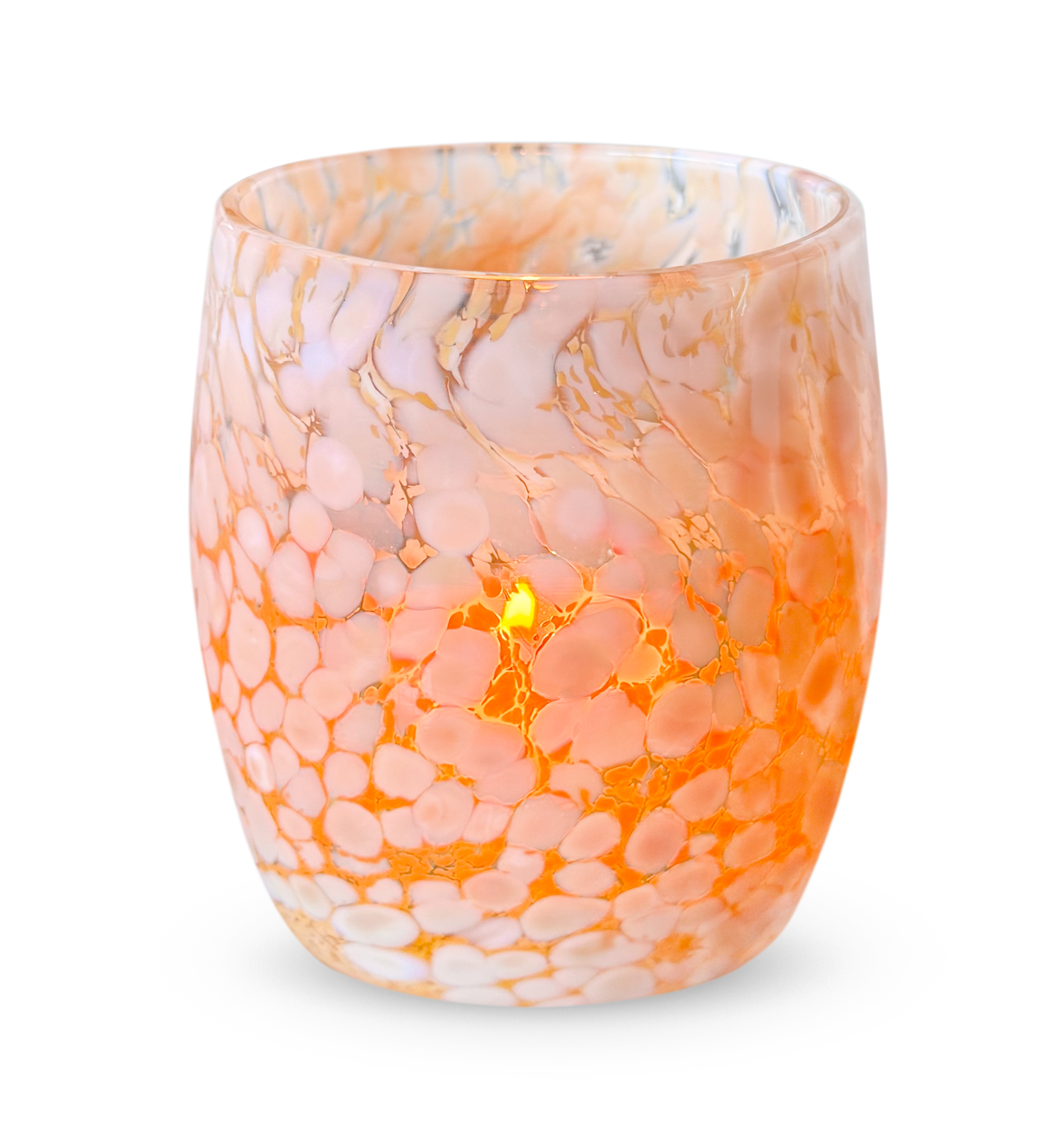 'forged' orange and white hand-blown glass candle holder