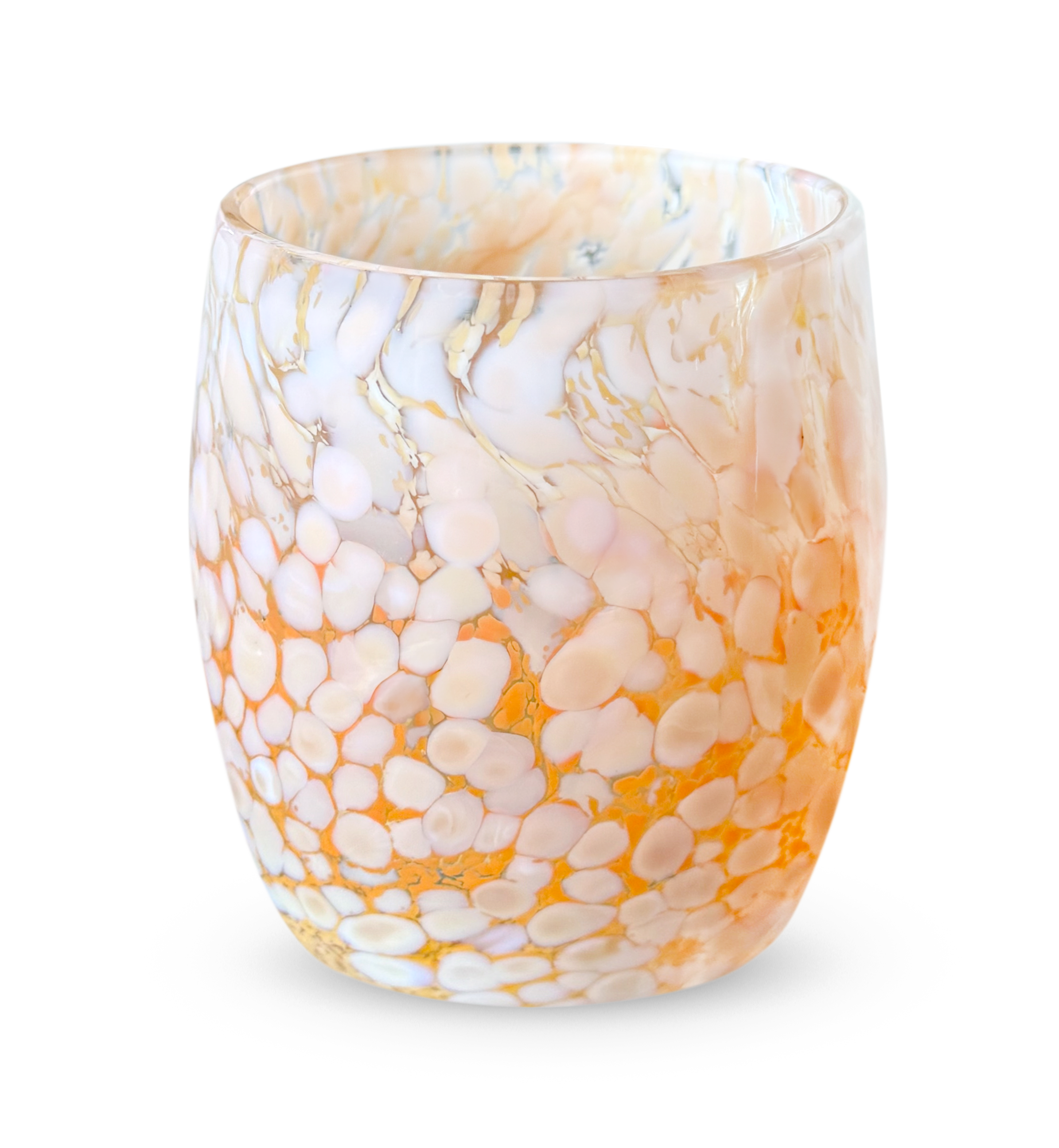 'forged' orange and white hand-blown glass candle holder