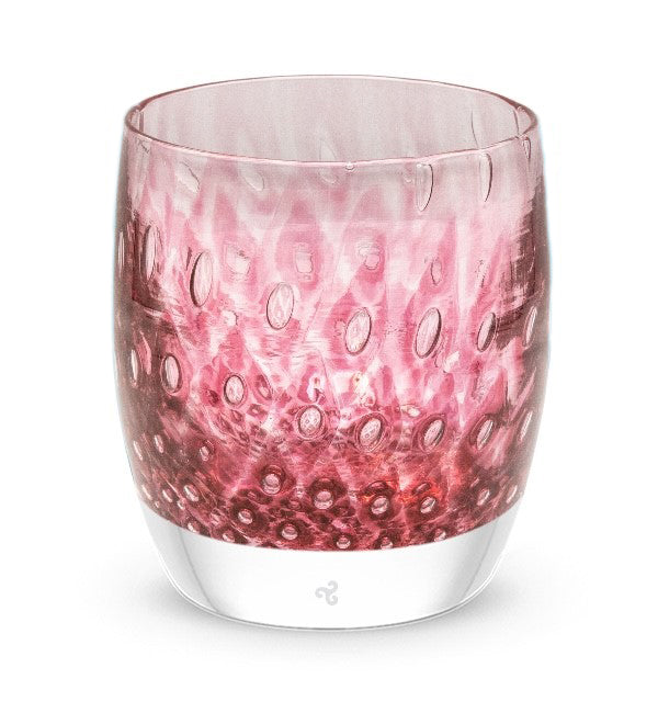 'galentine' is a beautiful hand-blown glass votive with a bubble pattern in red