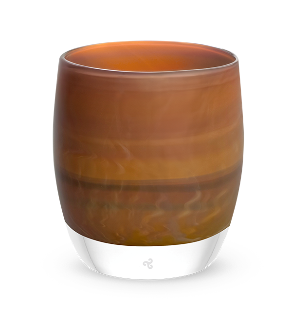 jane's caramel, caramel brown and purple gradient, hand-blown glass votive candle holder