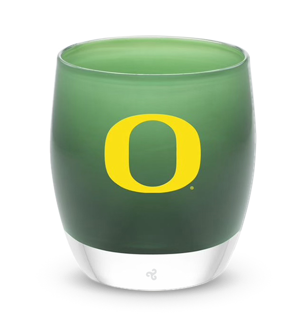 #school_Oregon Oregon, University of Oregon green, hand-blown glass votive candle holder.