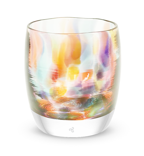 beyond the stars multicolor translucent, hand-blown glass votive candle holder