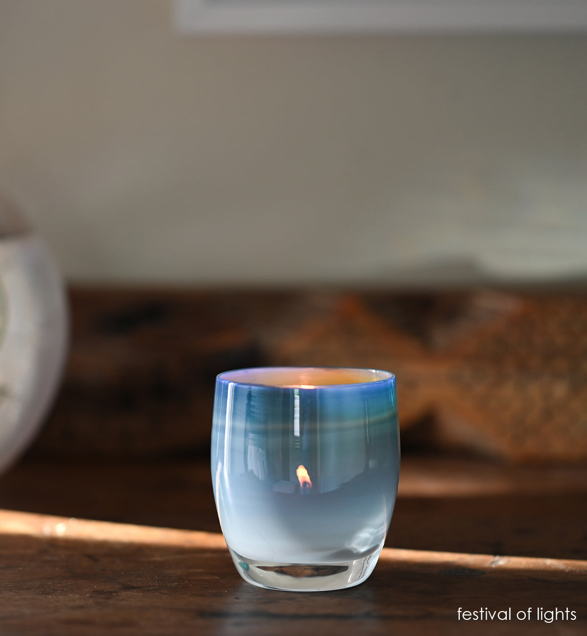 Online Vintage Glassybaby COMPASSION Blue Blown Glass Round Bowl Candle Holder