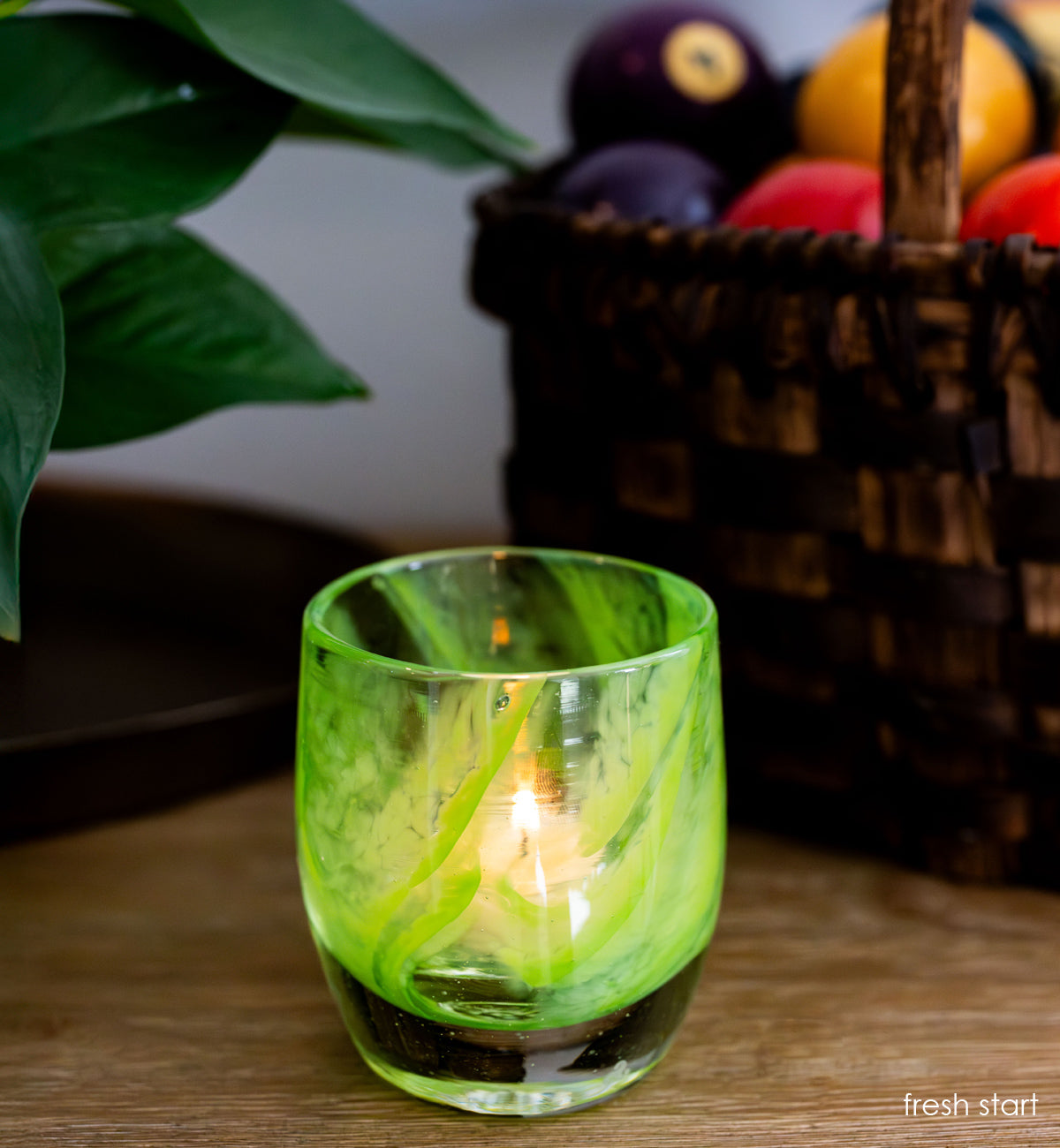 fresh start lime green hand-blown glass candle holder