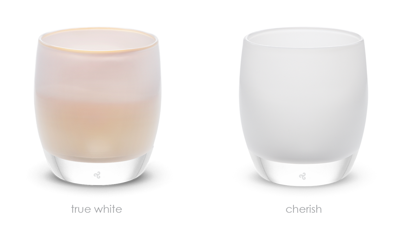 from this day forward set, true white off white, cherish white, hand-blown glass votive candle holders