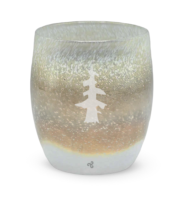 glorious brown white etched tree hand-blown glass votive candle holder