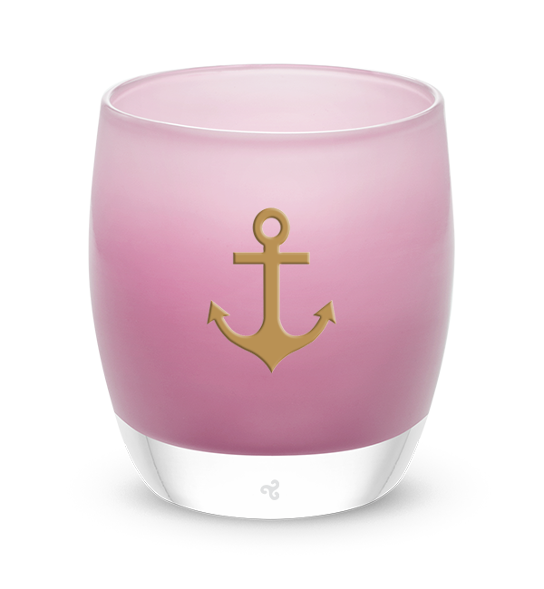 Delta Gamma Anchor pink glassybaby hand-blown glass candle holder with gold anchor