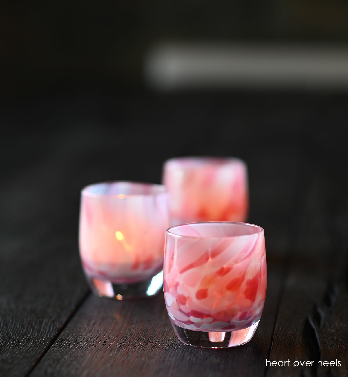 GlassyBaby PINK ombré 2024 w/Heart stamp candle holder