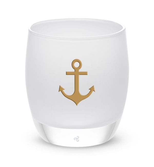 Delta Gamma Anchor white glassybaby hand-blown glass candle holder with gold anchor