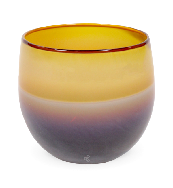 hot toddy drinker, brown and purple toned hand-blown drinking glass