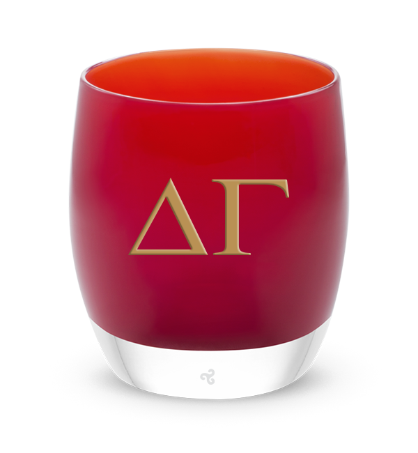 Delta Gamma Letters red glassybaby hand-blown glass candle holder with gold letters