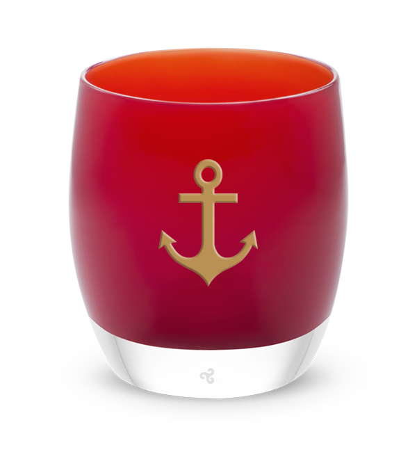 Delta Gamma Anchor red glassybaby hand-blown glass candle holder with gold anchor