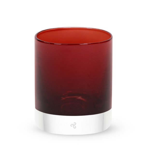 matador, dark red crimson transparent hand-blown glass lowball drinking glass.
