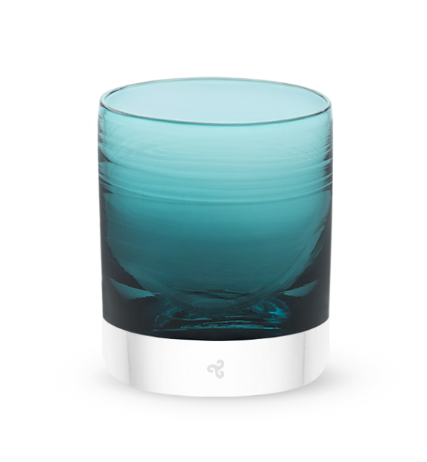 Ocean Wave aqua blue hand-blown glass lowball drinking glass