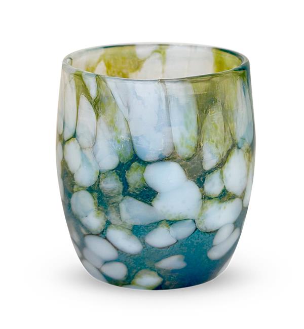 'secret garden' green with white specs hand-blown glass candle holder