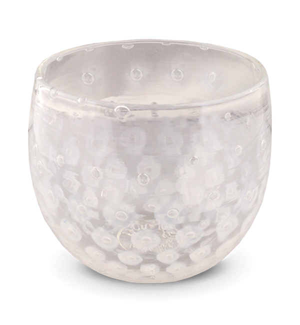 white bubbly drinker, white bubble pattern, hand-blown drinking glass