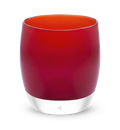 happy birthday bright red, hand-blown glass votive candle holder.