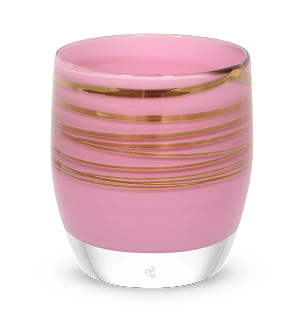 kiss pink with gold wrap hand-blown glass votive candle holder