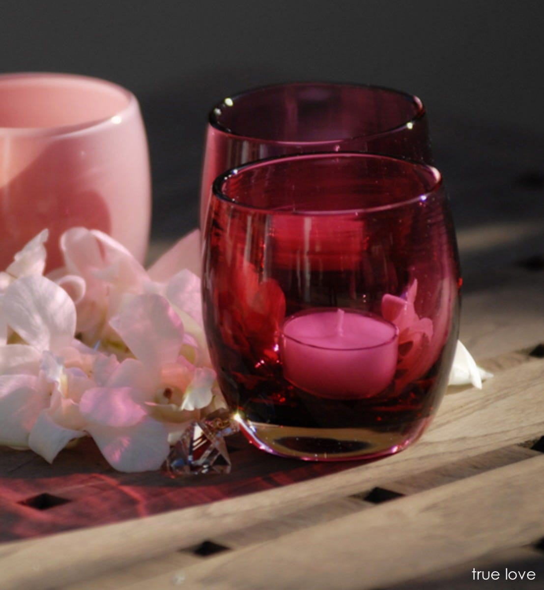 GlassyBaby popular PINK ombré w/Heart stamp candle holder