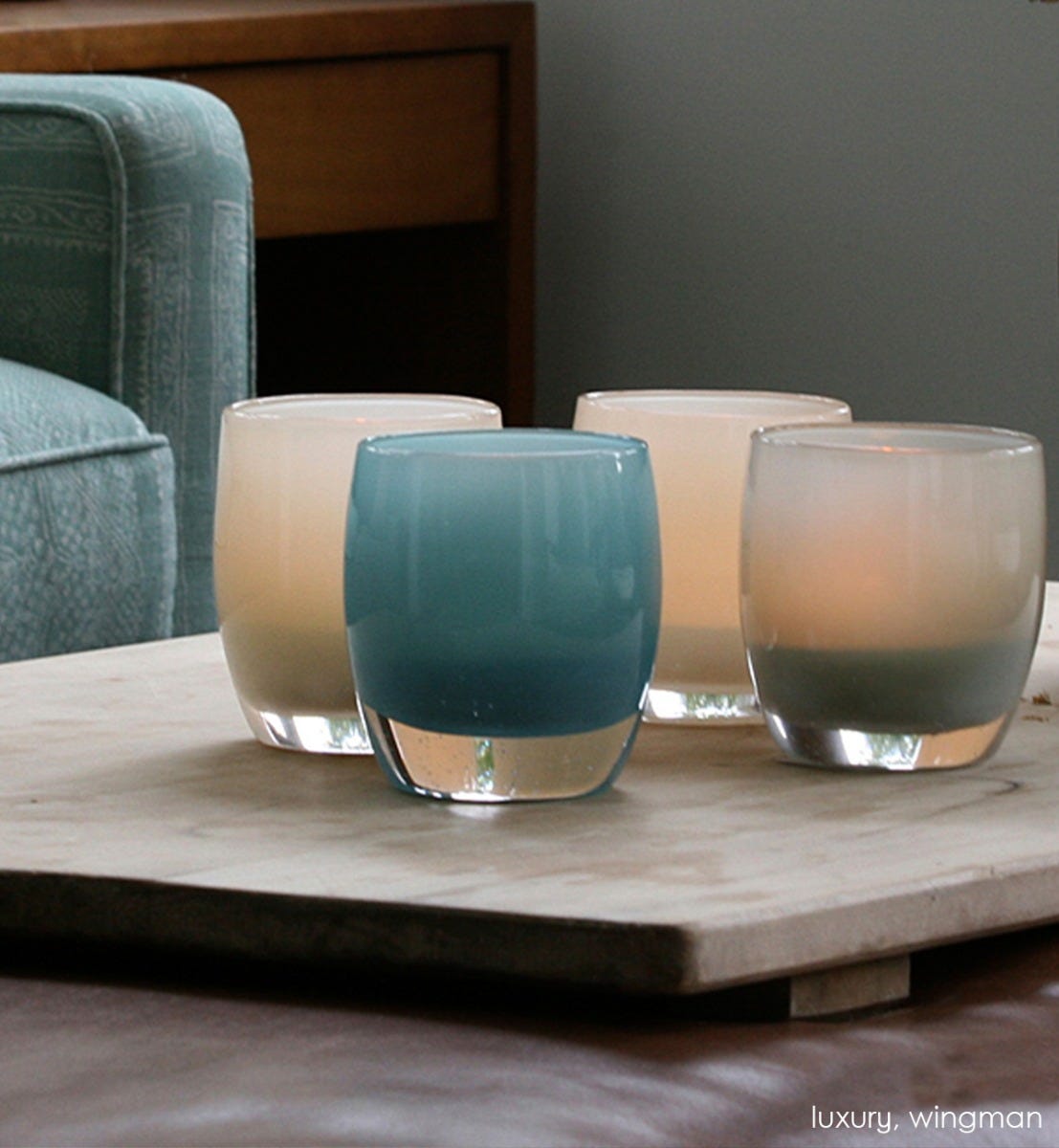 RARE Glassybaby Hope cheapest & To The Moon Hand Blown Glass Candle Holder Set